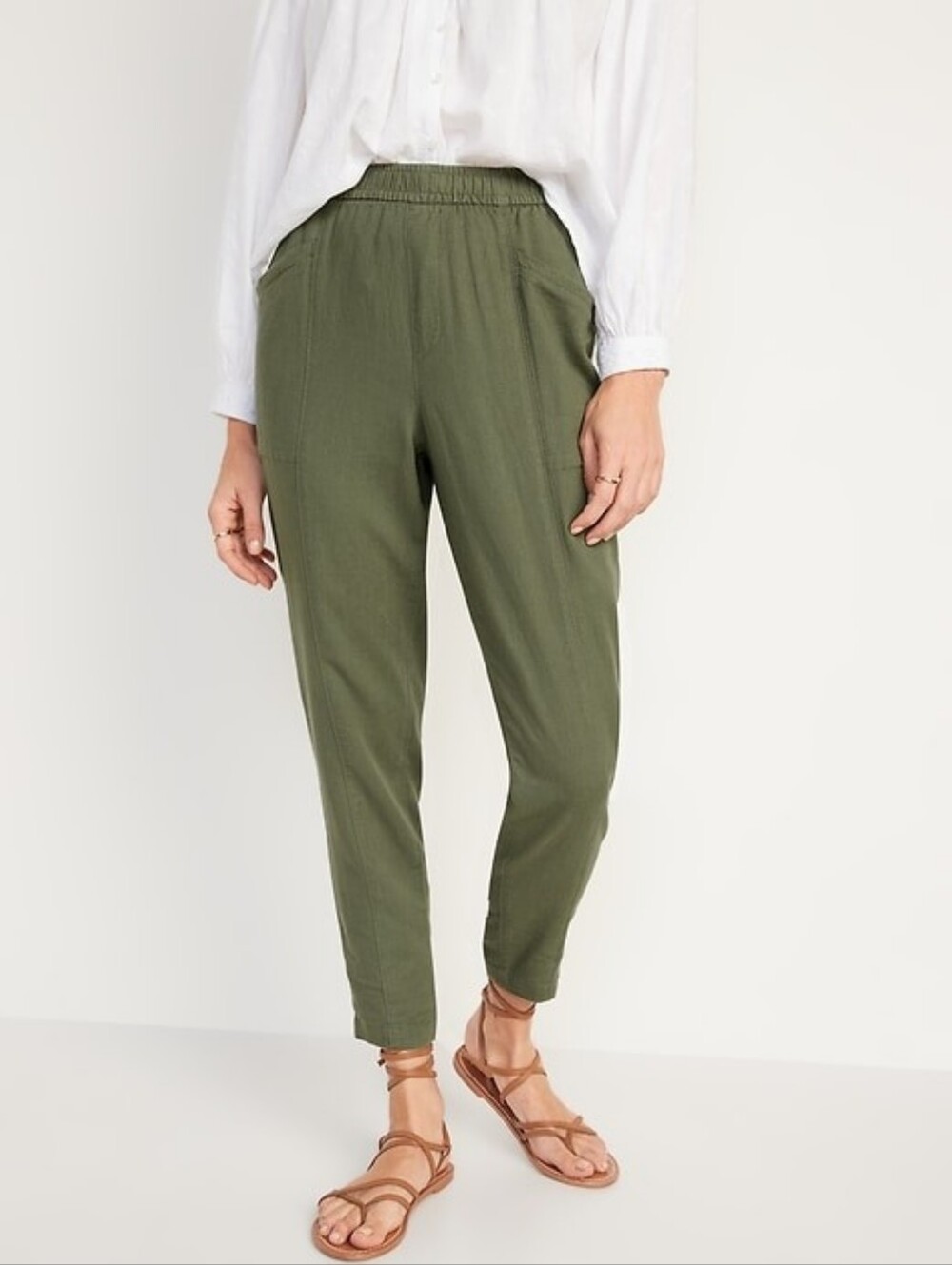 Old Navy High Rise Linen Blend Cropped Arugala Green Ankle Pant Size Medium